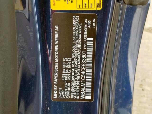 WBALM1C54CE633801 - 2012 BMW Z4 SDRIVE3 BLUE photo 10