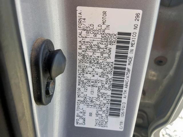 3TMLU4EN4EM145415 - 2014 TOYOTA TACOMA DOU შავი ფოტო 10