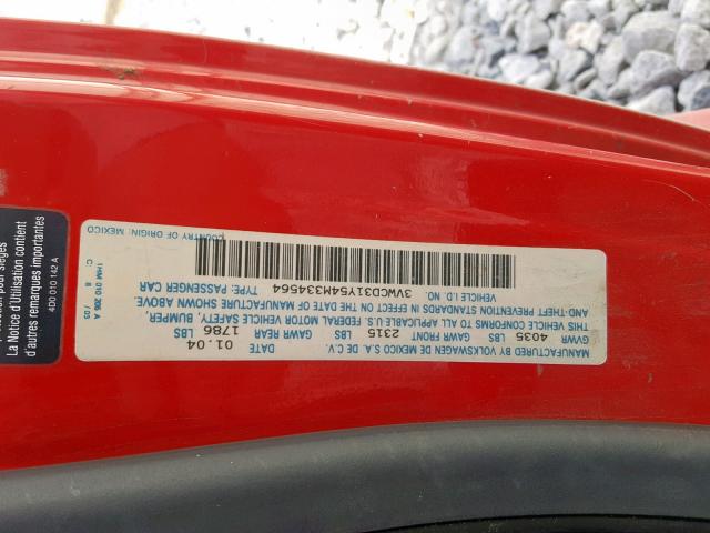 3VWCD31Y54M334564 - 2004 VOLKSWAGEN NEW BEETLE Qırmızı foto 10