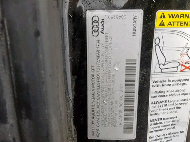 TRUAF38J981001242 - 2008 AUDI TT 2.0T BLACK photo 10