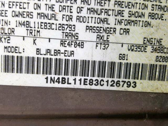 1N4BL11E83C126793 - 2003 NISSAN ALTIMA SE TAN photo 10