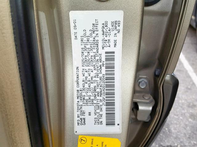 JTJGF10U420120549 - 2002 LEXUS RX 300 TAN photo 10