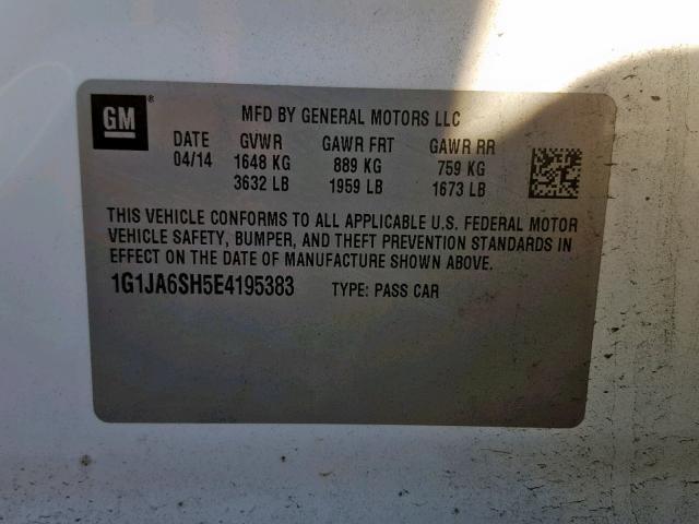 1G1JA6SH5E4195383 - 2014 CHEVROLET SONIC LS WHITE photo 10