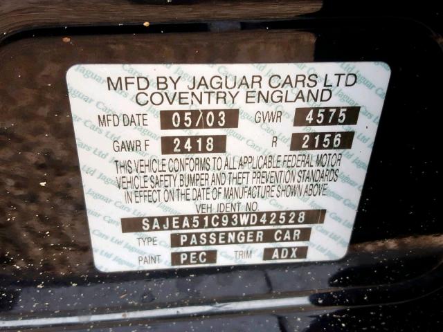 SAJEA51C93WD42528 - 2003 JAGUAR X-TYPE 3.0 BLACK photo 10