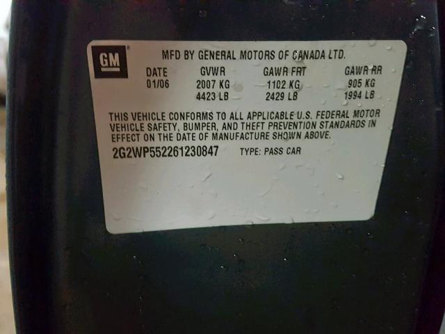 2G2WP552261230847 - 2006 PONTIAC GRAND PRIX BLUE photo 10