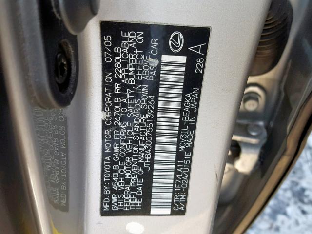 JTHBA30G755139264 - 2005 LEXUS ES 330 SILVER photo 10