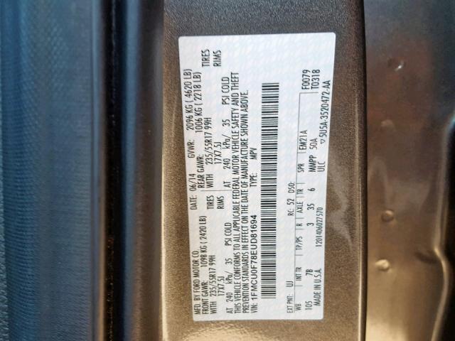 1FMCU0F78EUD81694 - 2014 FORD ESCAPE S SILVER photo 10