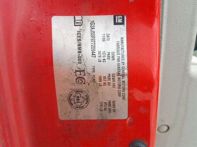1G2AJ55F977209447 - 2007 PONTIAC G5 RED photo 10