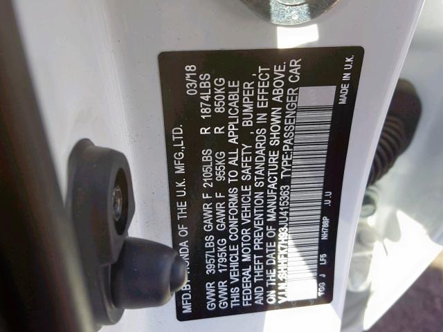 SHHFK7H93JU415363 - 2018 HONDA CIVIC SPOR WHITE photo 10