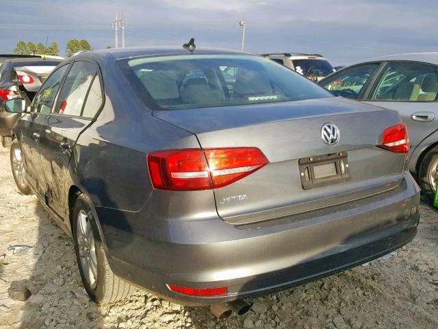 3VW2K7AJXFM353951 - 2015 VOLKSWAGEN JETTA BASE GRAY photo 3