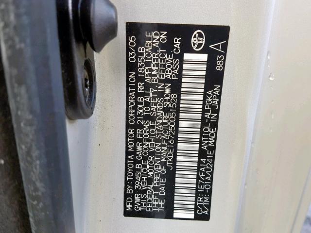 JTKDE167250051528 - 2005 TOYOTA SCION TC 银色 照片 10