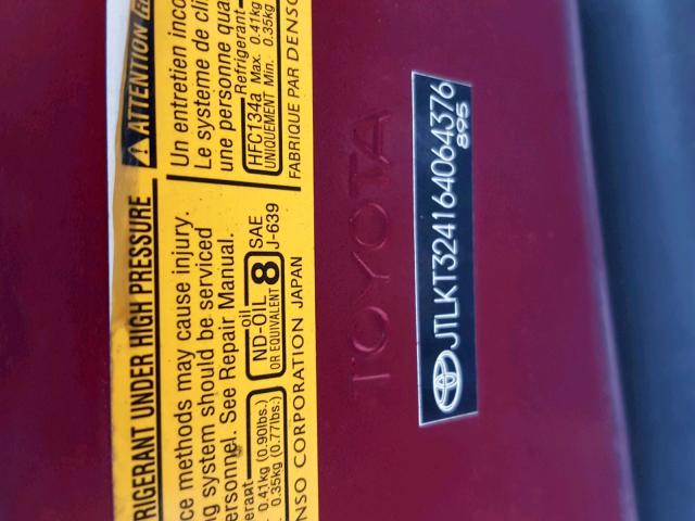 JTLKT324164064376 - 2006 TOYOTA SCION XB წითელი ფოტო 10