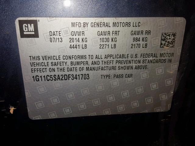 1G11C5SA2DF341703 - 2013 CHEVROLET MALIBU 1LT BLUE photo 10
