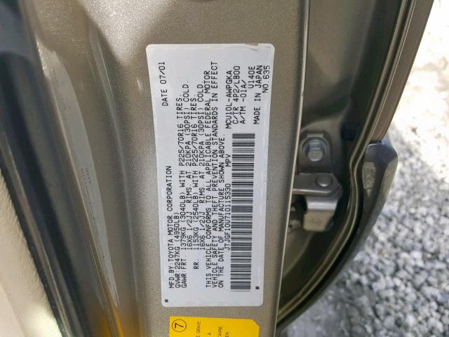 JTJGF10U710115330 - 2001 LEXUS RX 300 GOLD photo 10