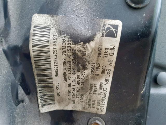 1G8AJ52F75Z138096 - 2005 SATURN ION LEVEL GRAY photo 10