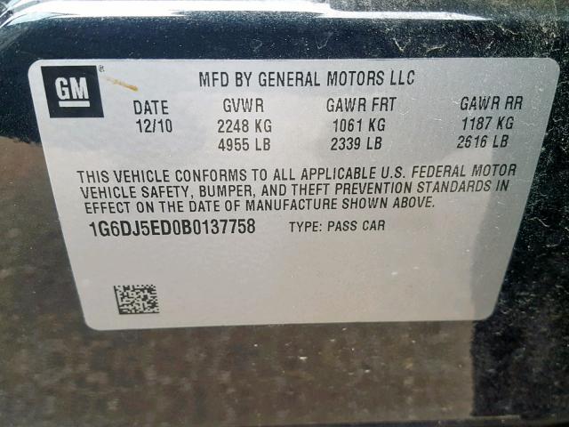 1G6DJ5ED0B0137758 - 2011 CADILLAC CTS PERFOR GRAY photo 10