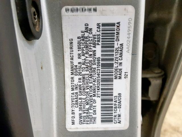2T1KR32E54C310665 - 2004 TOYOTA MATRIX 灰色 照片 10