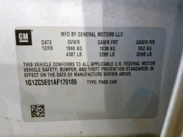 1G1ZC5E01AF179189 - 2010 CHEVROLET MALIBU 1LT SILVER photo 10