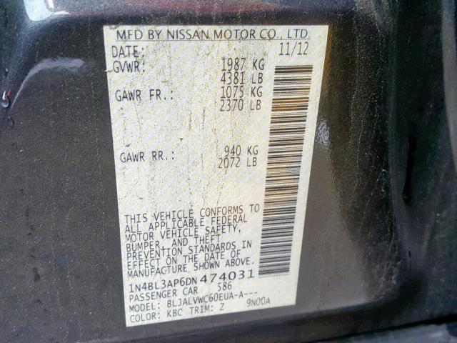 1N4BL3AP6DN474031 - 2013 NISSAN ALTIMA 3.5 GRAY photo 10