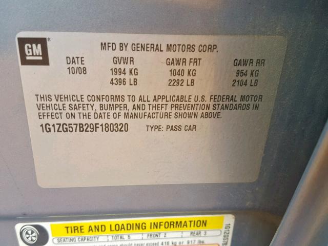 1G1ZG57B29F180320 - 2009 CHEVROLET MALIBU LS BLUE photo 10