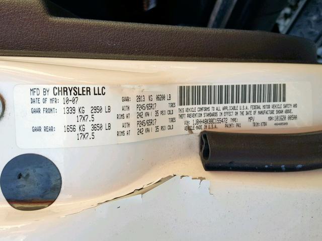 1J8HH48K88C155472 - 2008 JEEP COMMANDER 白色 照片 10