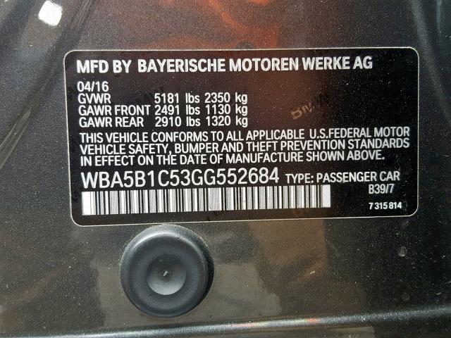 WBA5B1C53GG552684 - 2016 BMW 535 I GRAY photo 10