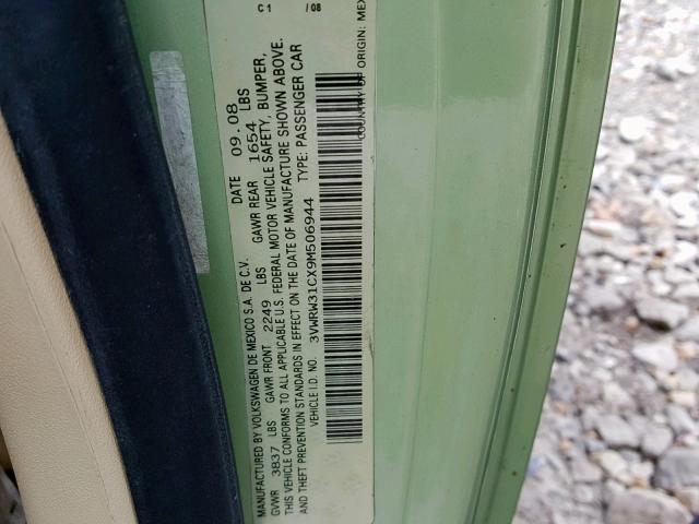 3VWRW31CX9M506944 - 2009 VOLKSWAGEN NEW BEETLE მწვანე ფოტო 10