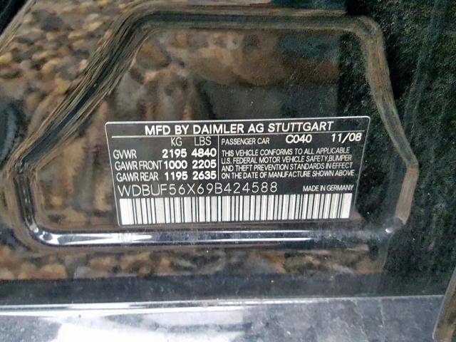 WDBUF56X69B424588 - 2009 MERCEDES-BENZ E 350 BLACK photo 10