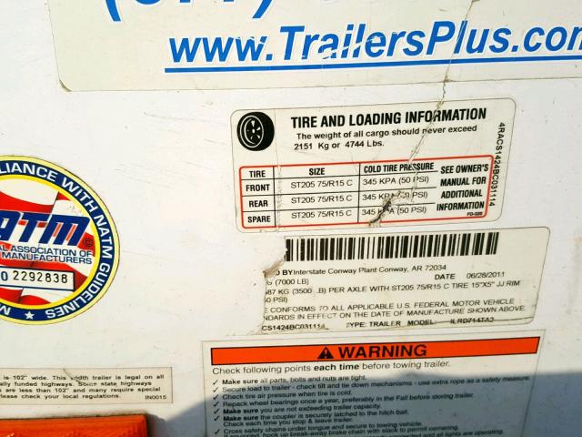 4RACS1424BC031114 - 2011 UTILITY TRAILER Ağ foto 10