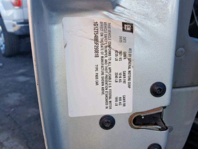 1G1ZT54865F290818 - 2005 CHEVROLET MALIBU LS SILVER photo 10