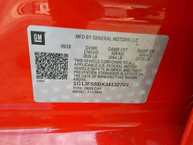 1G1JF5SBXJ4132703 - 2018 CHEVROLET SONIC PREM RED photo 10