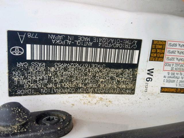 JTKDE167790294953 - 2009 TOYOTA SCION TC 白色 照片 10