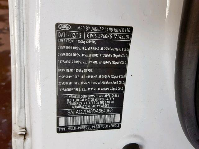 SALAG2D48DA664368 - 2013 LAND ROVER LR4 HSE WHITE photo 10