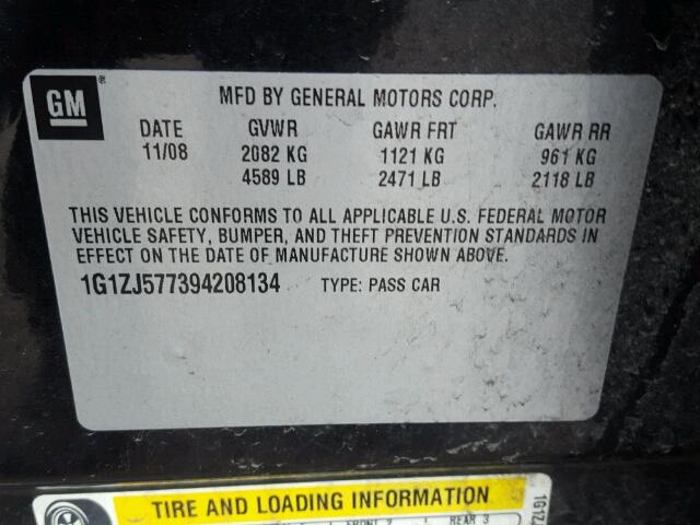 1G1ZJ577394208134 - 2009 CHEVROLET MALIBU 2LT CHARCOAL photo 10