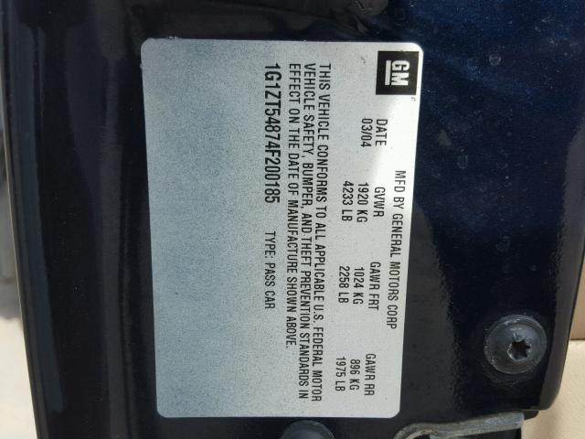 1G1ZT54874F200185 - 2004 CHEVROLET MALIBU LS შავი ფოტო 10