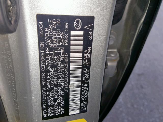 JTHBA30G045054507 - 2004 LEXUS ES 330 SILVER photo 10