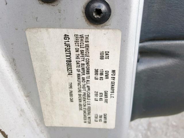 4G1JF32TXYB903274 - 2000 CHEVROLET CAVALIER Z GRAY photo 10