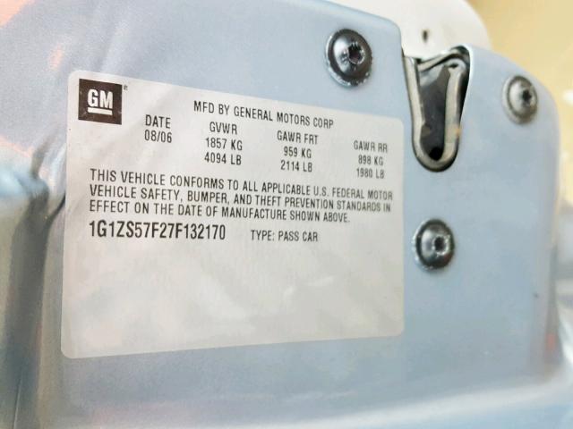 1G1ZS57F27F132170 - 2007 CHEVROLET MALIBU LS BLUE photo 10