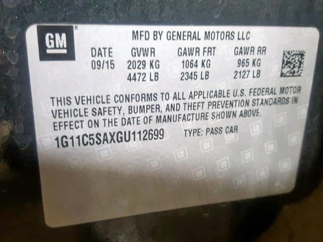 1G11C5SAXGU112699 - 2016 CHEVROLET MALIBU LIM 灰色 照片 10