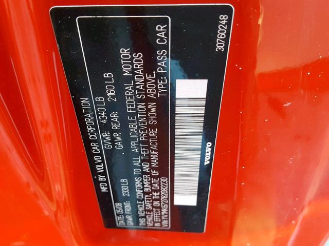 YV1MK672782082230 - 2008 VOLVO C30 T5 RED photo 10