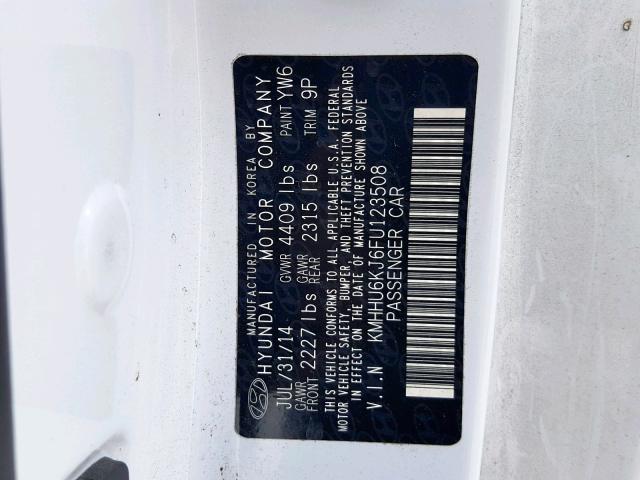 KMHHU6KJ6FU123508 - 2015 HYUNDAI GENESIS CO WHITE photo 10