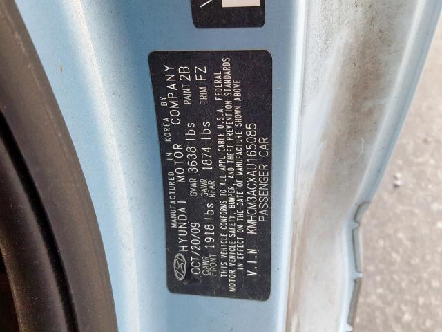 KMHCM3ACXAU165085 - 2010 HYUNDAI ACCENT BLU BLUE photo 10