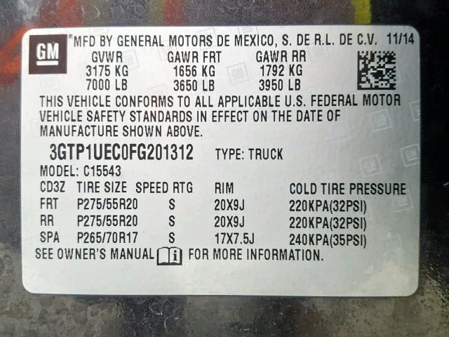 3GTP1UEC0FG201312 - 2015 GMC SIERRA C15 GRAY photo 10