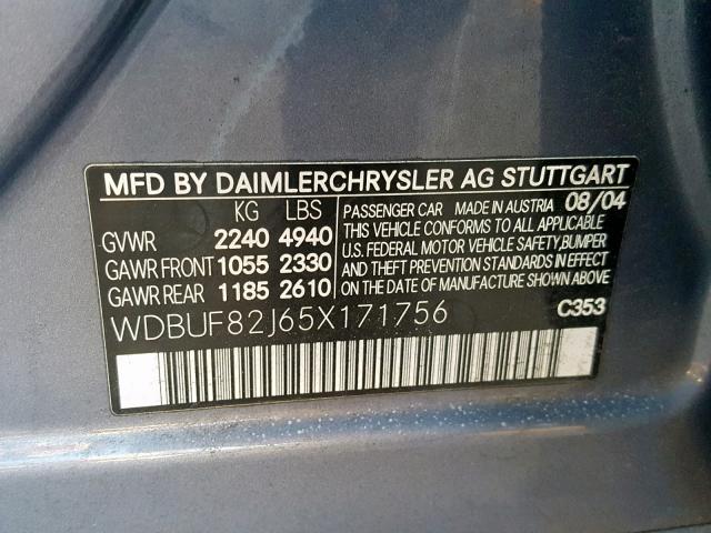 WDBUF82J65X171756 - 2005 MERCEDES-BENZ E 320 4MAT BLUE photo 10