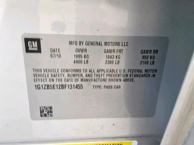 1G1ZB5E12BF131455 - 2011 CHEVROLET MALIBU LS BLACK photo 10