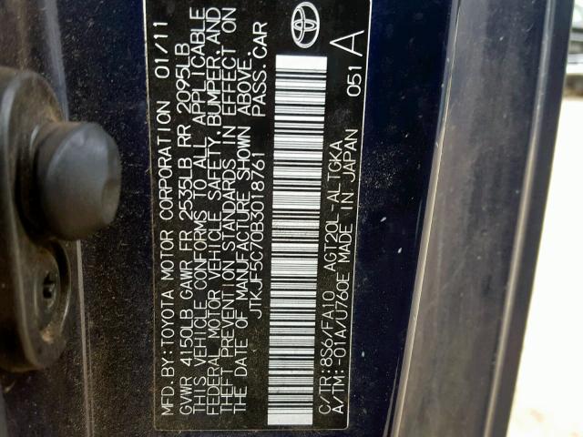 JTKJF5C70B3018761 - 2011 TOYOTA SCION TC 蓝色 照片 10