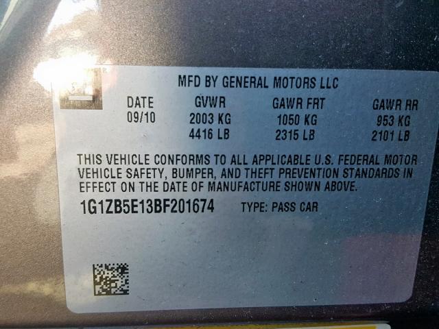 1G1ZB5E13BF201674 - 2011 CHEVROLET MALIBU LS BROWN photo 10