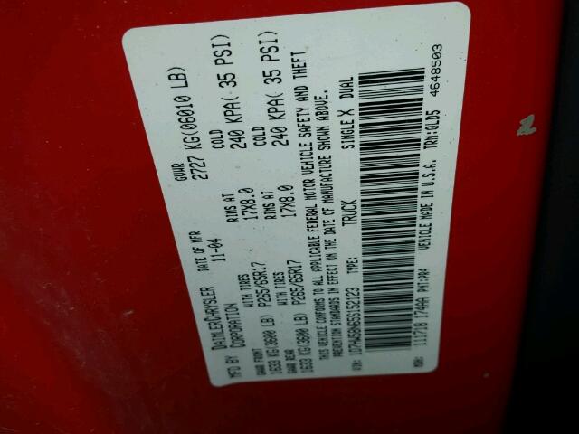 1D7HW58N65S152123 - 2005 DODGE DAKOTA QUA RED photo 10