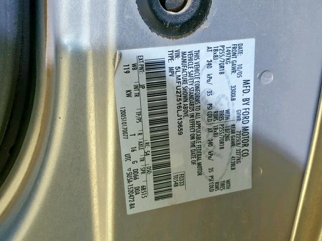 5LMFU27516LJ13659 - 2006 LINCOLN NAVIGATOR SILVER photo 10