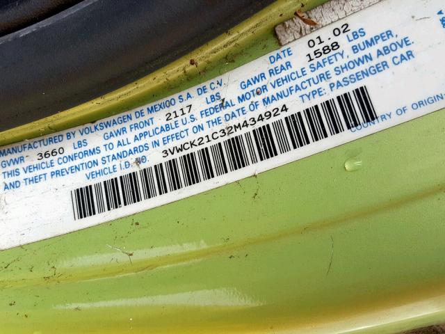3VWCK21C32M434924 - 2002 VOLKSWAGEN NEW BEETLE Yaşıl foto 10